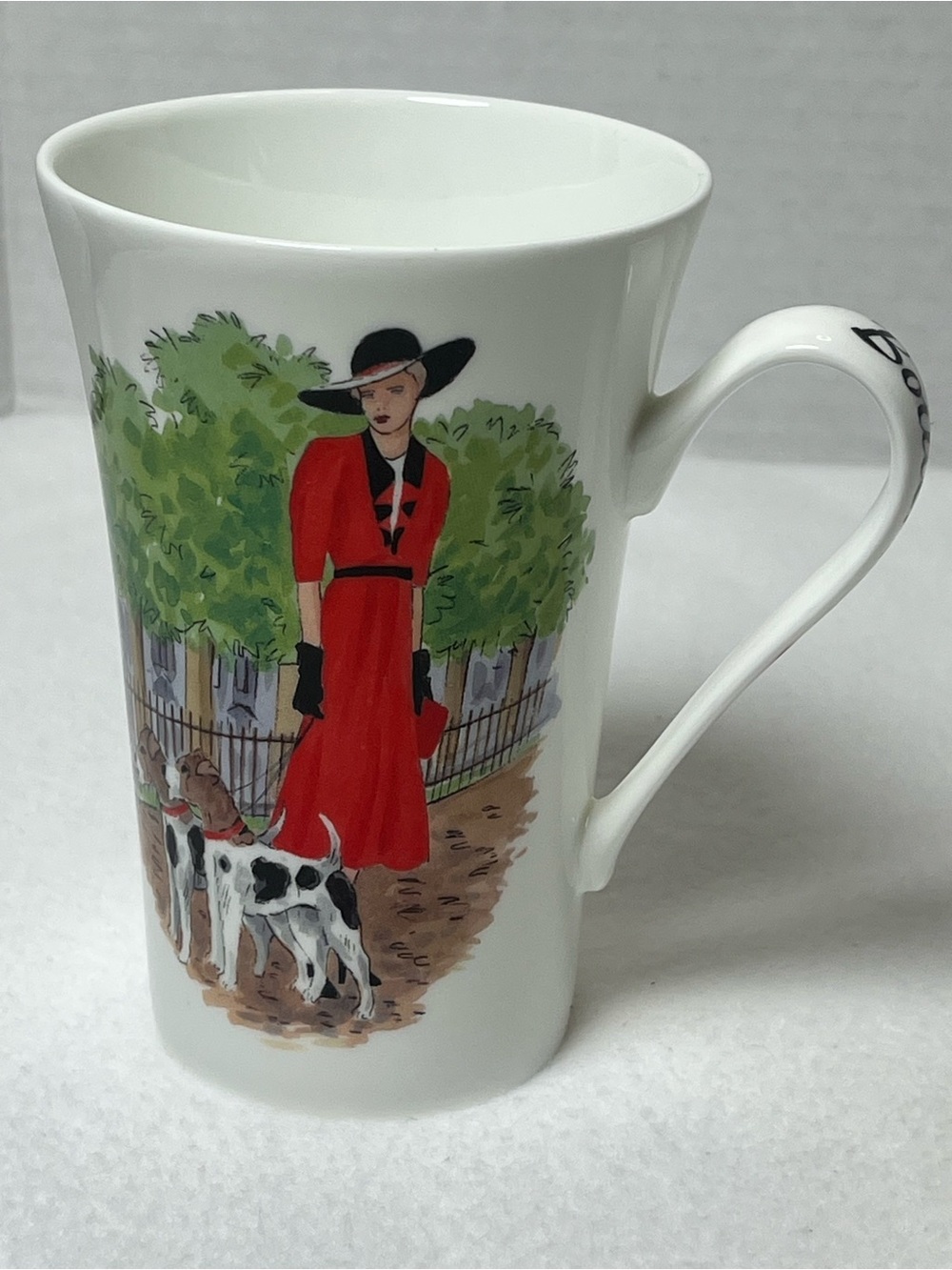 Porcelain Mug with Red-Dress Lady Illustration